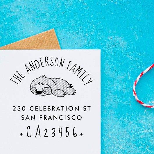 Cartoon Sloth | Aangepaste familienaam Retouradres Rubberstempel