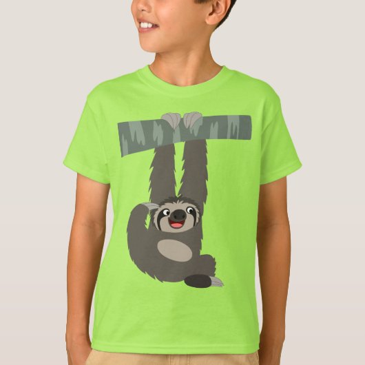 Cartoon Sloth Dangling van een tak Kinder T-Shirt (Voorkant)