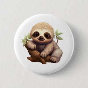Cartoon sloth illustratie ronde button 5,7 cm