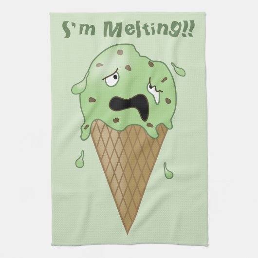Cartoon Smelt Ice Cream Cone (ik smelt) Theedoek (Verticaal)