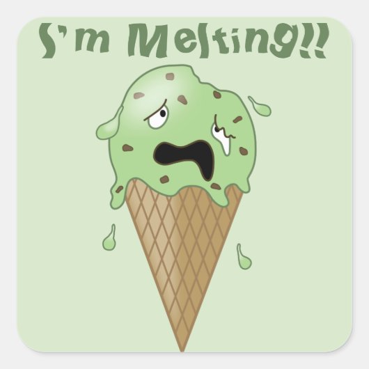 Cartoon Smelt Ice Cream Cone (ik smelt) Vierkante Sticker (Voorkant)