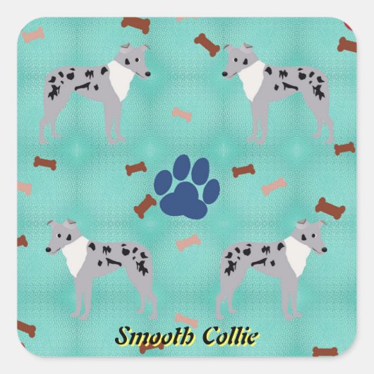 Cartoon Smooth Collie Vierkante Sticker (Voorkant)