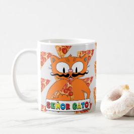 Cartoon Snorhaar Kat Señor Gato Eet Pizza Koffiemok