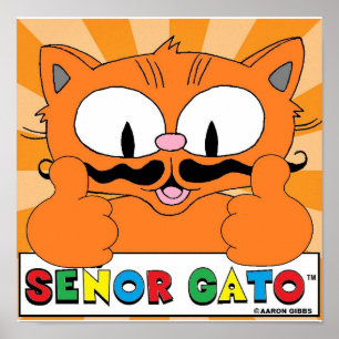 Cartoon Snorharen Kat Señor Gato Duim Omhoog Poster
