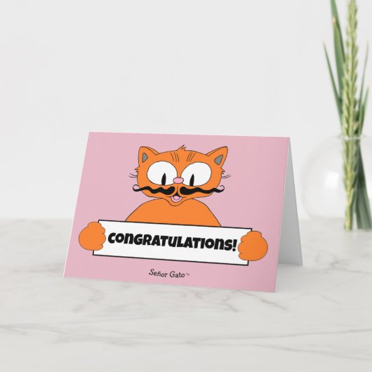 Cartoon Snorharen Kat Señor Gato Felicitaties Kaart (Voorkant)