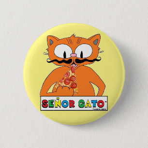 Cartoon Snorharenkat Eet Pizza Ronde Button 5,7 Cm