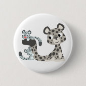 Cartoon Snow Leopard en Cubs Button Badge (Voorkant)