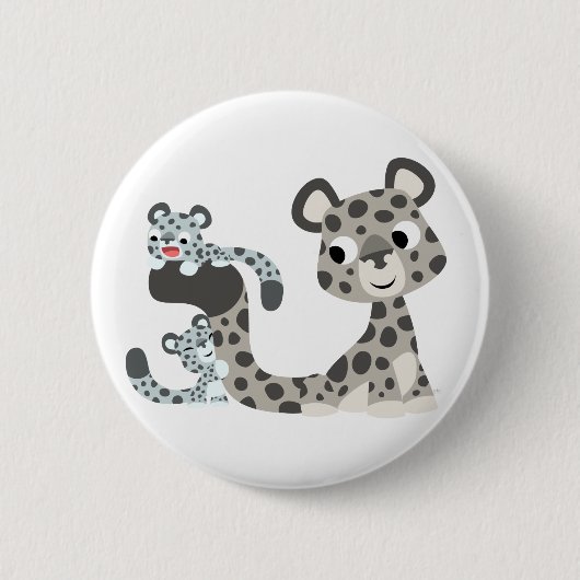 Cartoon Snow Leopard en Cubs Button Badge (Voorkant)