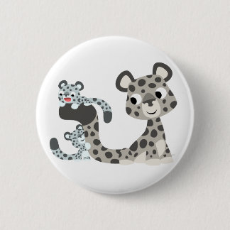 Cartoon Snow Leopard en Cubs Button Badge