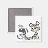 Cartoon Snow Leopard en Cubs Magnet (Voorkant / Achterkant)
