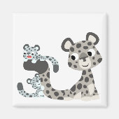 Cartoon Snow Leopard en Cubs Magnet (Voorkant)