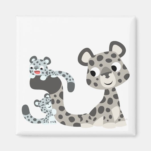 Cartoon Snow Leopard en Cubs Magnet (Voorkant)