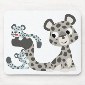 Cartoon Snow Leopard en Cubs Mousepad Muismat