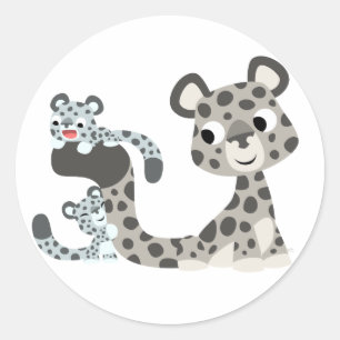 Cartoon Snow Leopard en Cubs Sticker