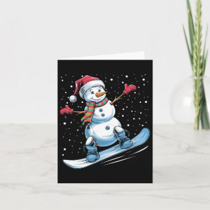 Cartoon Snowboarden Snowman met Santa Hat Christ Kaart