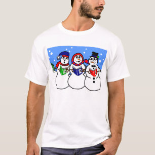 Cartoon Snowman die Trio Holiday Karakters zingt T-shirt