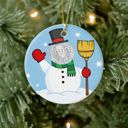 Cartoon Snowman Foto Keramisch Ornament (Boom)