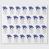 Cartoon Snowman in Blue & White Wool Pet Cadeaupapier (Vlak)