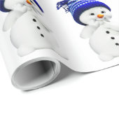 Cartoon Snowman in Blue & White Wool Pet Wrapping Cadeaupapier (Rol Hoek)