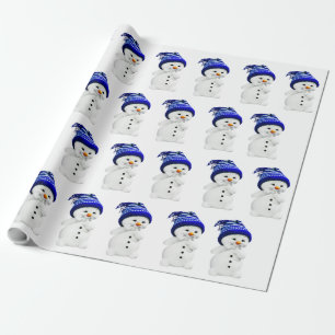 Cartoon Snowman in Blue & White Wool Pet Wrapping Cadeaupapier