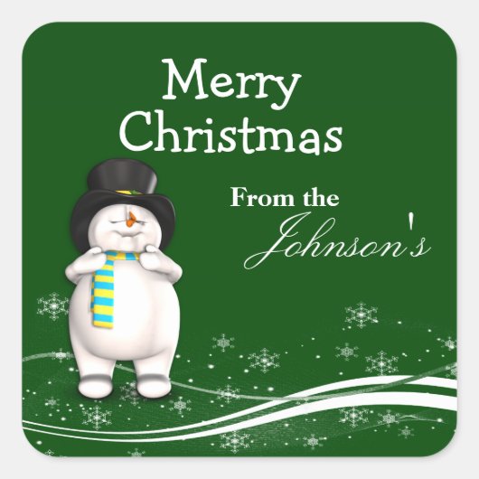 Cartoon Snowman-kerstcadeaus Vierkante Sticker (Voorkant)