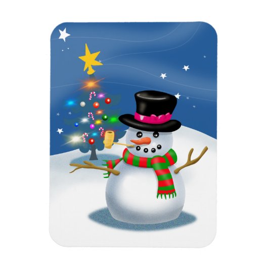 Cartoon Snowman KerstMagnet Magneet (Verticaal)