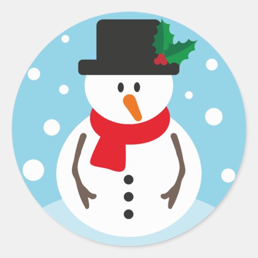 Cartoon Snowman met kerstcadeautjes Ronde Sticker (Voorkant)