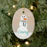 Cartoon Snowman ( naam) Keramisch Ornament<br><div class="desc">Dubbelzijdig Snowman ornament met aanpasbare naam.</div>