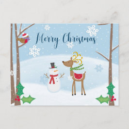 Cartoon Snowman Reindeer voor de prettige kerst Briefkaart