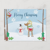 Cartoon Snowman Reindeer voor de prettige kerst Briefkaart (Voorkant)