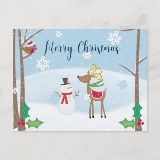 Cartoon Snowman Reindeer voor de prettige kerst Briefkaart (Voorkant)