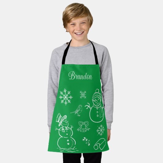 Cartoon Snowman Snowflakes: Kerstwinter Schort (Gedragen)