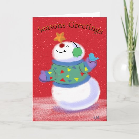 Cartoon Snowman Star Blue Bird Holiday Kaart (Voorkant)