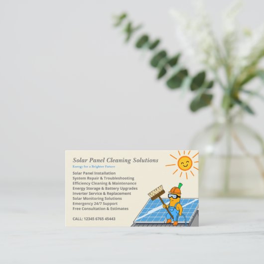 Cartoon Solar Panel Cleaning Services Visitekaartje (Staand voorkant)