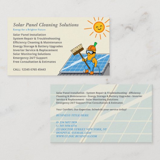 Cartoon Solar Panel Cleaning Services Visitekaartje (Voorkant / Achterkant)