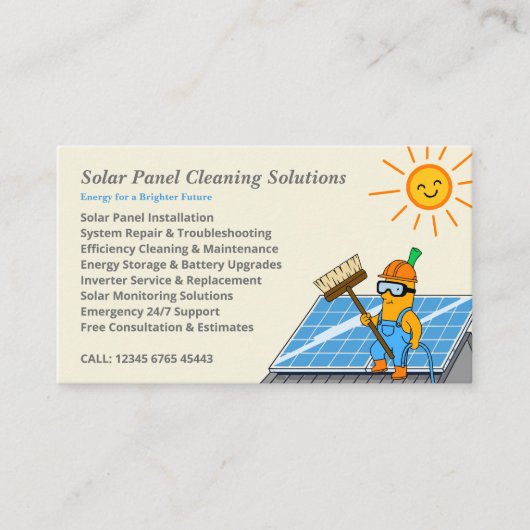 Cartoon Solar Panel Cleaning Services Visitekaartje (Voorkant)