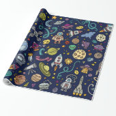 Cartoon Space Explorer Birthday Kinder Theme Cadeaupapier (Uitgerold)