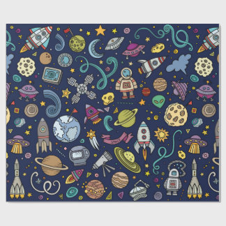 Cartoon Space Explorer Birthday Kinder Theme Cadeaupapier