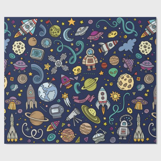 Cartoon Space Explorer Birthday Kinder Theme Cadeaupapier (Vlak)