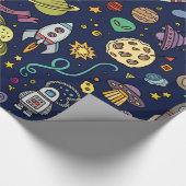 Cartoon Space Explorer Birthday Kinder Theme Cadeaupapier (Hoek)