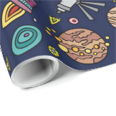 Cartoon Space Explorer Birthday Kinder Theme Cadeaupapier (Rol Hoek)