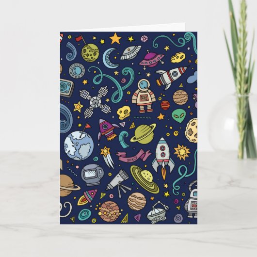 Cartoon Space Explorer Birthday Kinder Theme Kaart (Voorkant)