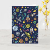 Cartoon Space Explorer Birthday Kinder Theme Kaart (Gele Bloem)