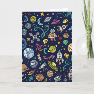 Cartoon Space Explorer Birthday Kinder Theme Kaart