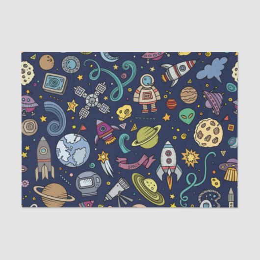 Cartoon Space Explorer Birthday Kinder Theme Tissuepapier (Voorkant)