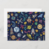 Cartoon Space Explorer Verjaardag Kinder thema Briefkaart (Voorkant / Achterkant)