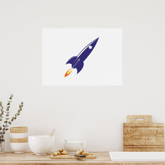 Cartoon Space Rocket Poster (Keuken)