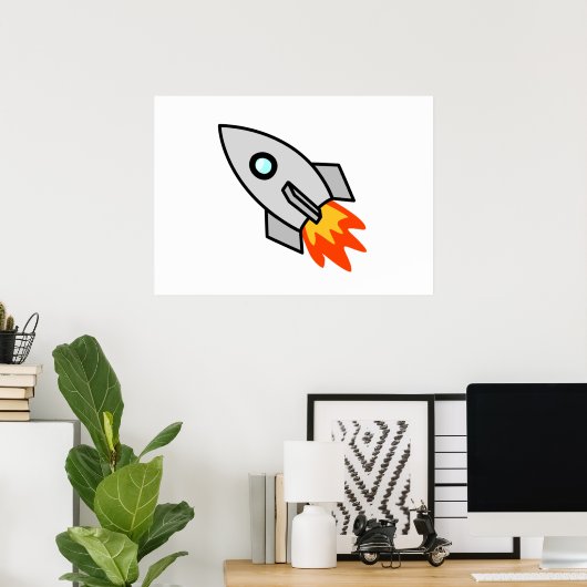 Cartoon Space Rocket Poster (Thuiskantoor)