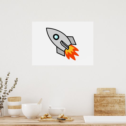 Cartoon Space Rocket Poster (Keuken)