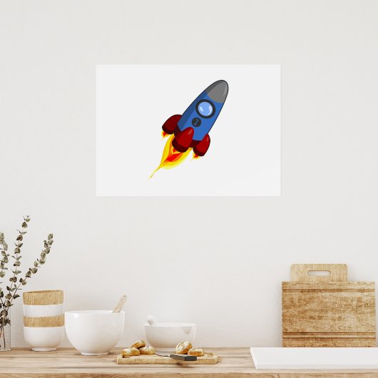 Cartoon Space Rocket Poster (Keuken)